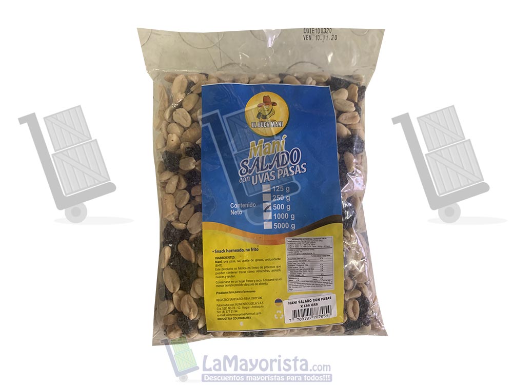 mani salado con uvas pasas ebm 500gr