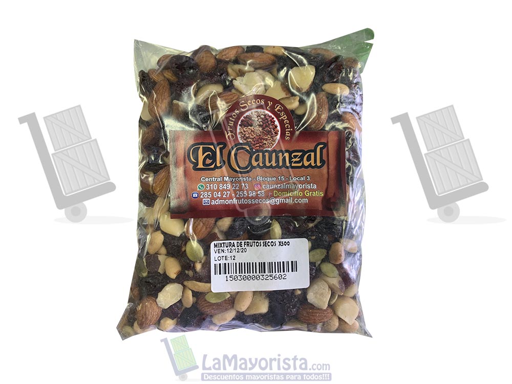 Mixtura de frutos secos sin pasas x 500 gr