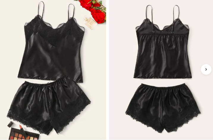 Conjunto de pijama de tirante ribete con encaje Talla M cod 39-40