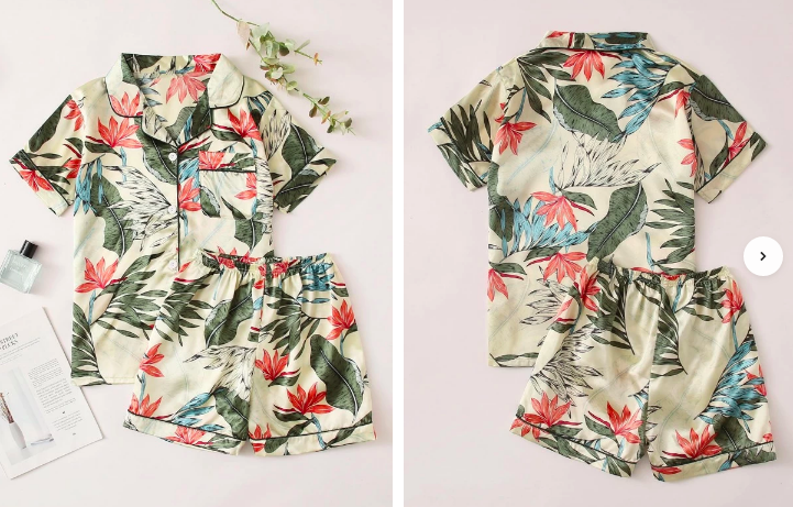 Conjunto de pijama top de satén con estampado floral con shorts Talla M cod 22