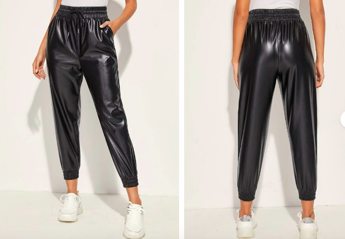 Pantalones de cuero PU de cintura con cordón Talla M cod 36