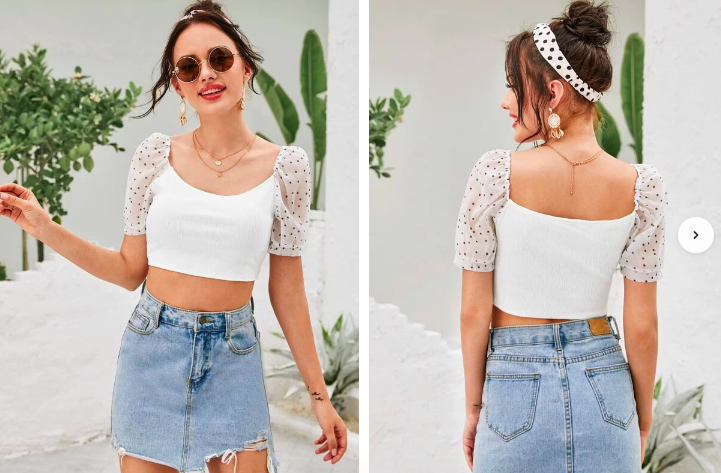 Top corto de manga de lunares Talla S cod 37