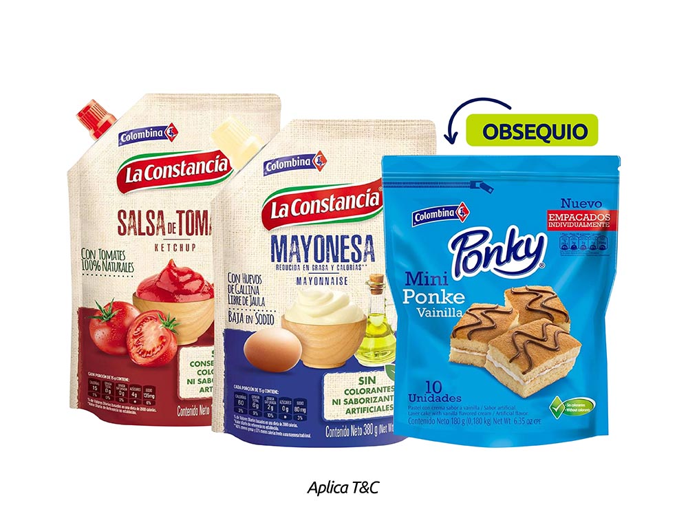 Salsa la constancia x1000 gr + Mayonesa la constacia x380 gr. gratis mini ponke vainilla x10