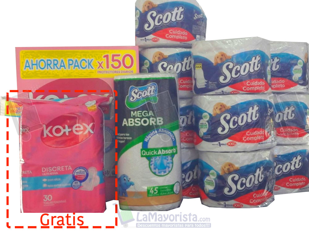 oferta scott-kotex gratis: paquete de toalla kotex x30 unds