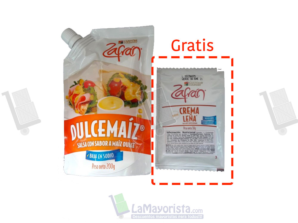Salsa dulce maiz zafran 200 gr. Gratis zafran crema leña 30 gr