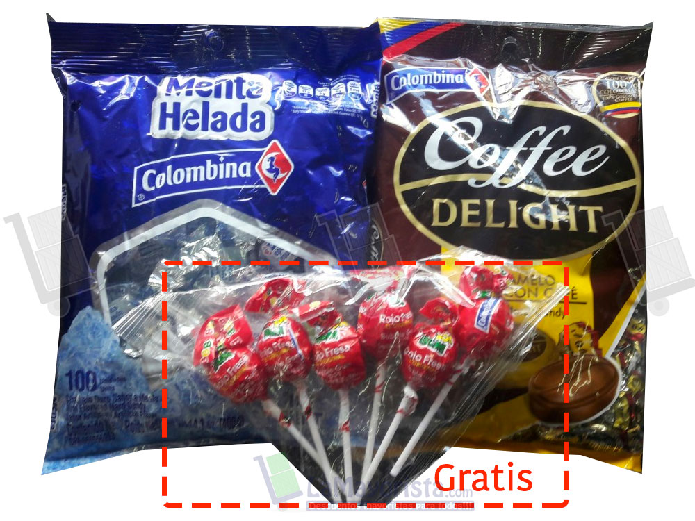 menta helada colombina x100 und + coffe delight duro x100 .gratis 6 bon bon bum rojo.