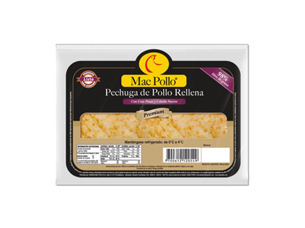 Pechuga rellena de uvas pasas y cebolla puerro x 500 gr