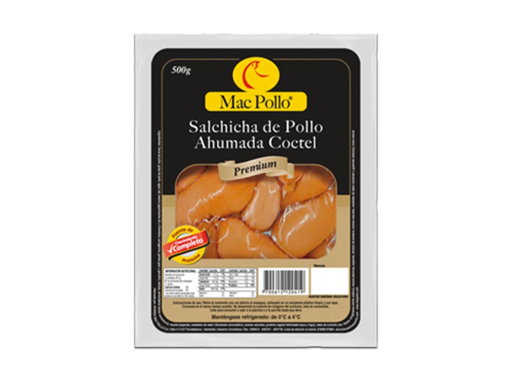 Salchicha coctel de pollo ahumada x 500 gr