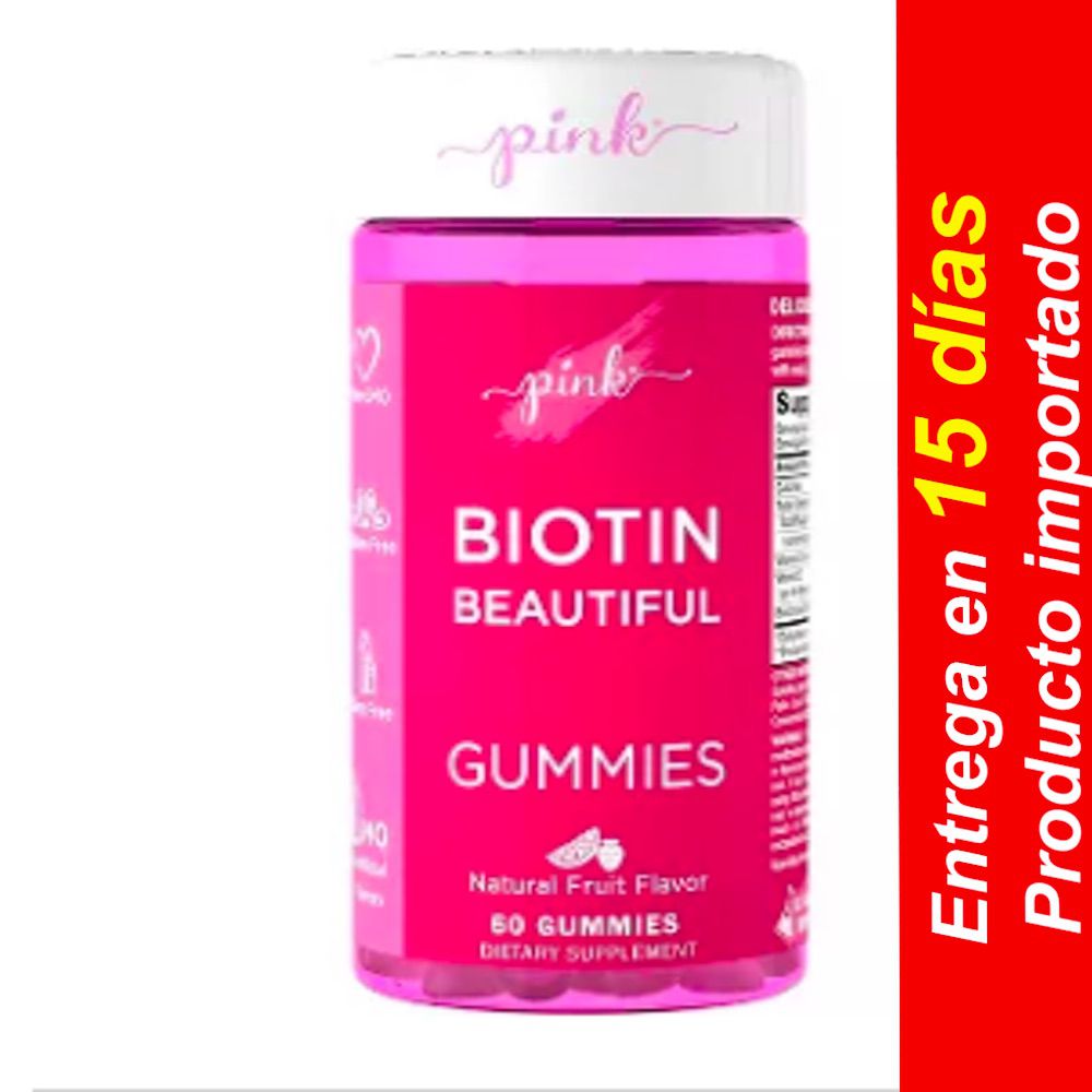 Hermosas gomitas de biotina rosa – Fruta natural – 60 u- Entrega 15 dias