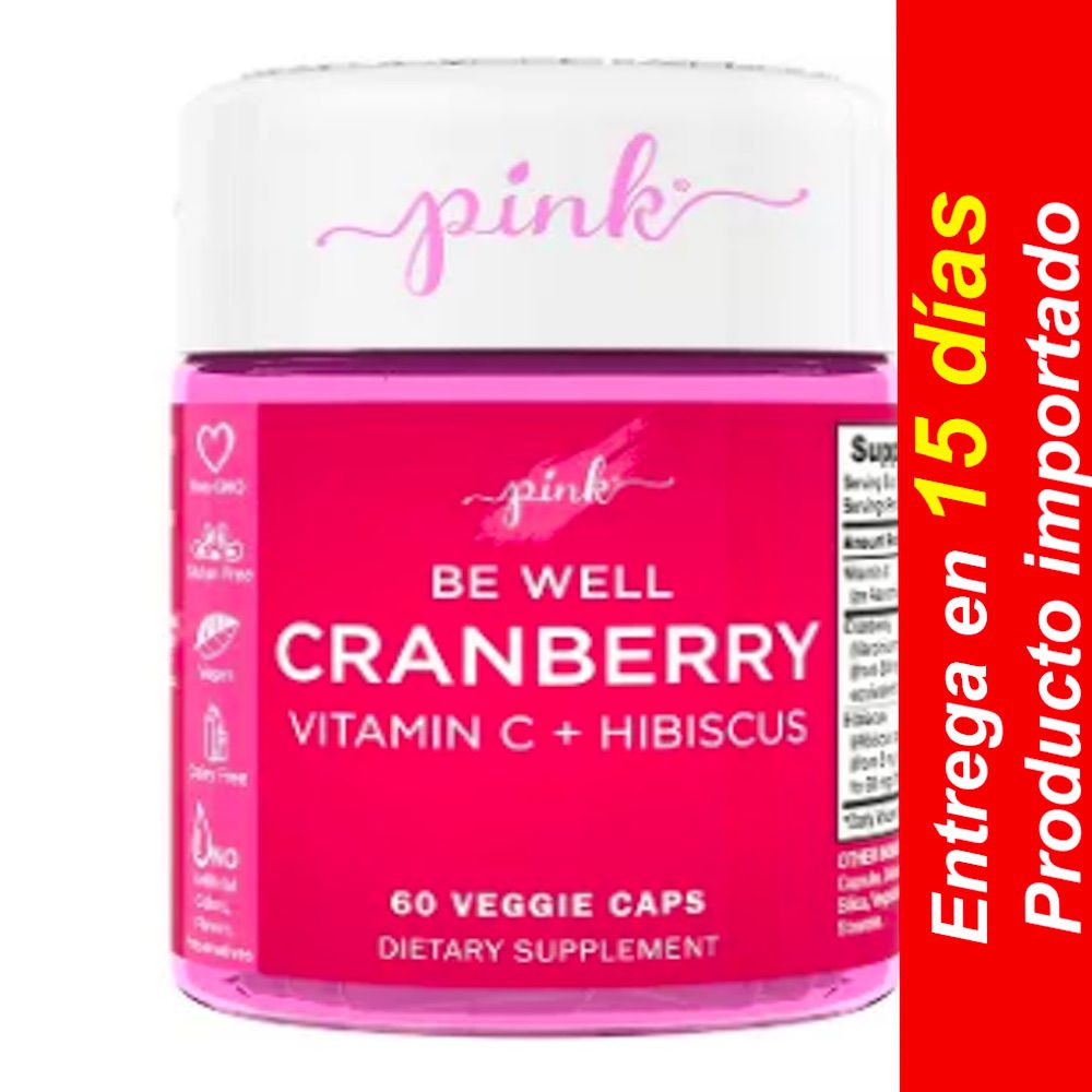 Pink Be Well Cranberry Complex con vitamina C + cápsulas vegetales de hibisco - 60 u- Entrega 15 dias