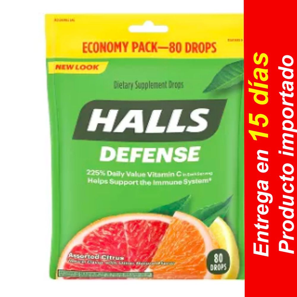 Gotas de vitamina C Halls Defense – Naranja, limón y pomelo – 80 u- Entrega 15 dias