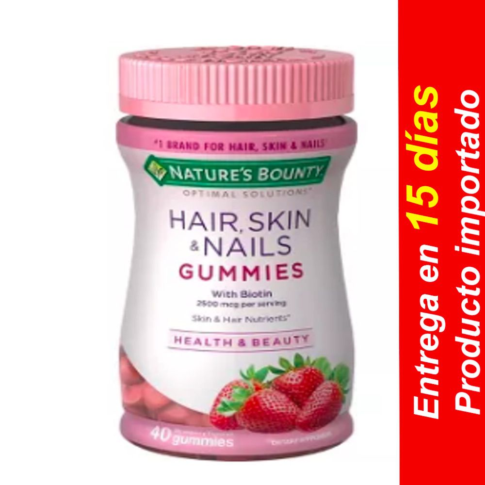Gomitas nutritivas para cabello, piel y uñas, fresa, 120U – Entrega 15 dias