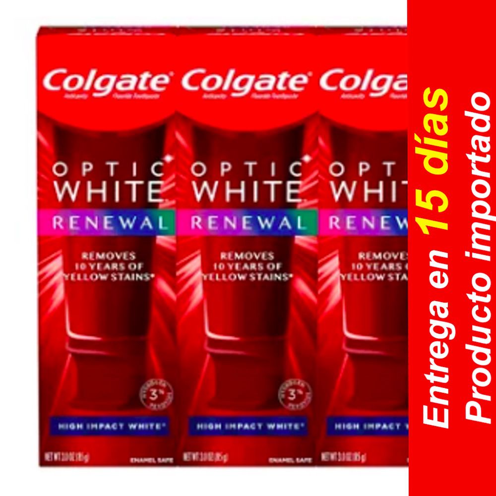 Pasta de dientes blanqueadora de dientes Colgate Optic White Renewal - Blanco de alto impacto - 3oz / 3pk- Entrega 15 dias