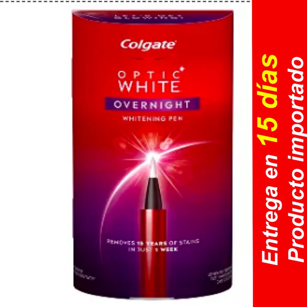 Pluma blanqueadora de dientes Colgate Optic White durante la noche con tratamiento en gel de peróxido de hidrógeno al 3% - 0.08 fl oz- Entrega 15 dias