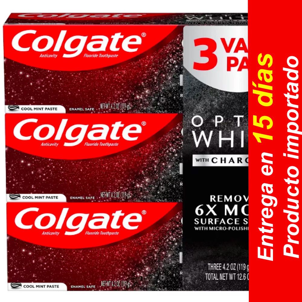Pasta de dientes blanqueadora de dientes con carbón vegetal Colgate Optic - Cool Mint - 4.2oz / 3pk- Entrega 15 dias