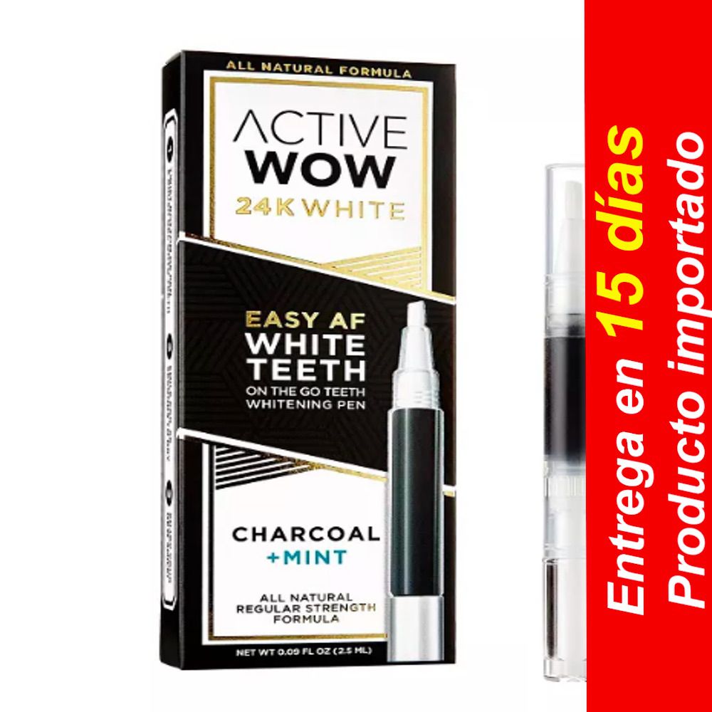 Bolígrafo blanqueador de dientes Active Wow White Charcoal con menta - 0.09 fl oz- Entrega 15 dias