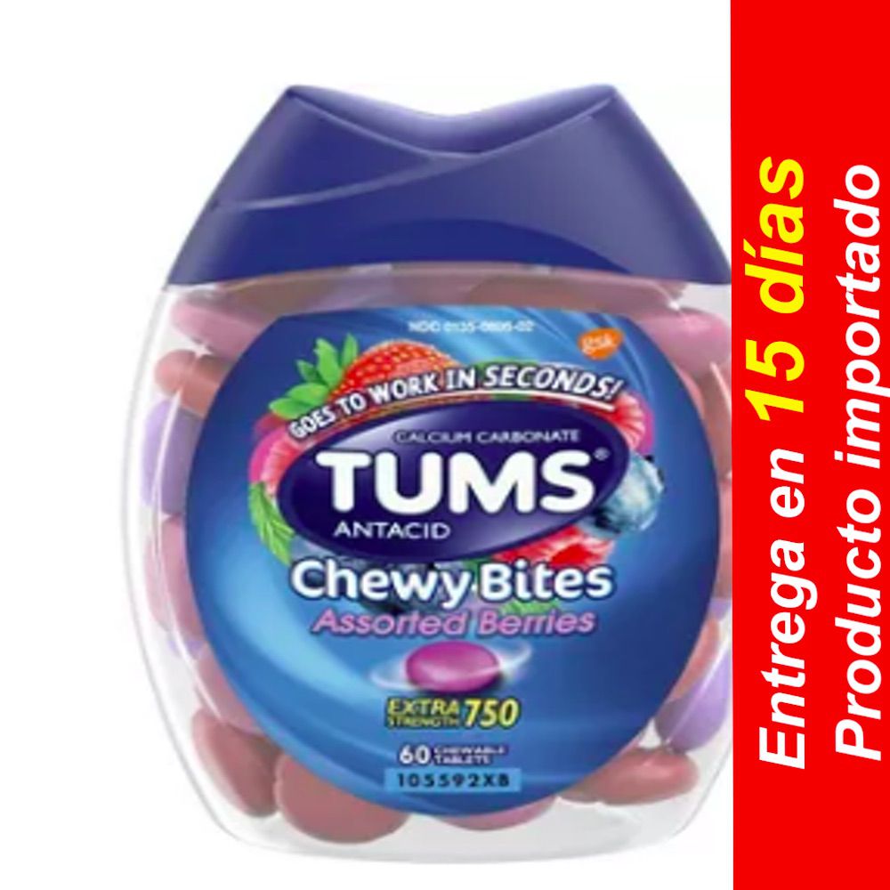TUMS Chewy Bites Antiácido Extra Fuerte Surtido de Bayas 60U- Entrega 15 dias