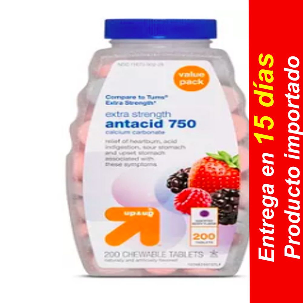 Tabletas masticables de bayas surtidas de antiácidos extra fuertes – 200 u – Up & Up- Entrega 15 dias