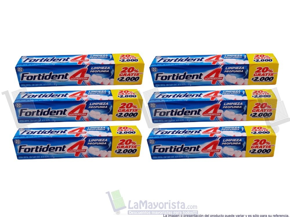 -Al por mayor- Crema de dientes Fortident X60Ml Limpieza profunda X 6
