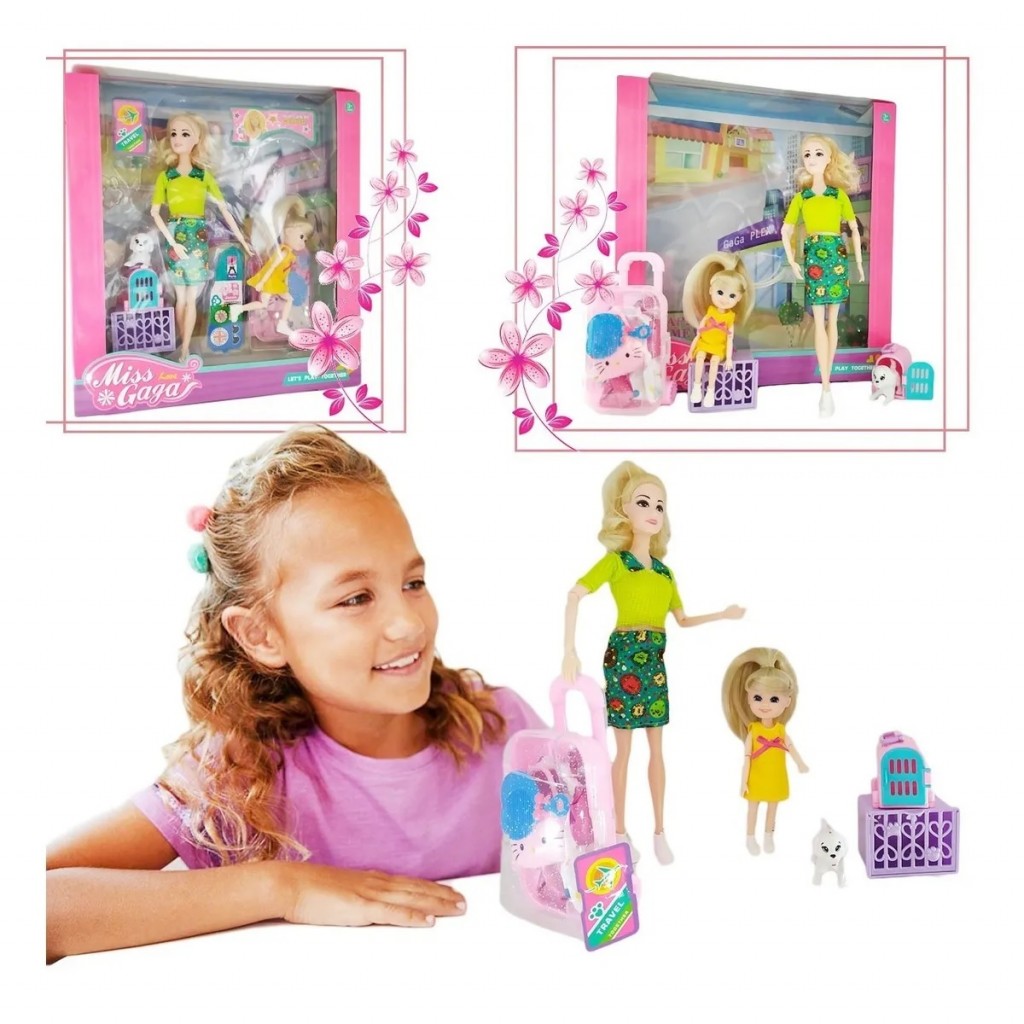 Muñeca Tipo Barbie Accesorios Mascotas Viaje Juguetes