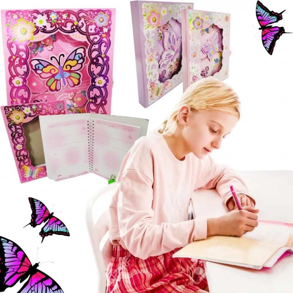 Diario Mariposa Cuaderno Juguete Jugueteria Juegos Rosa