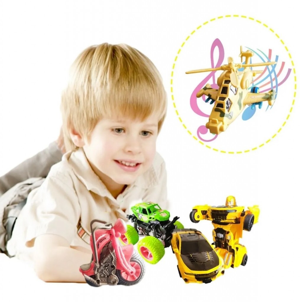 Carro Transformers Helicoptero Moto X4 Juguete Didáctico Kit