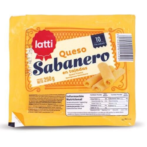 QUESO SABANERO TAJADO LATTI 250 G