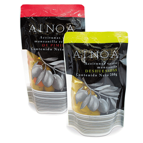 ACEITUNA DESHUESADA O RELLENA PIMENTO BOLSA AINOA 200 G