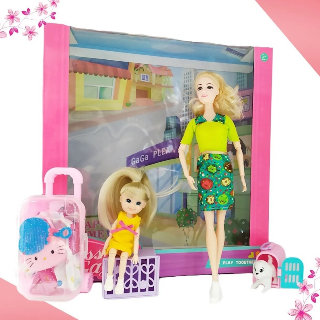 Muñeca Tipo Barbie Accesorios Mascotas Viaje Juguetes