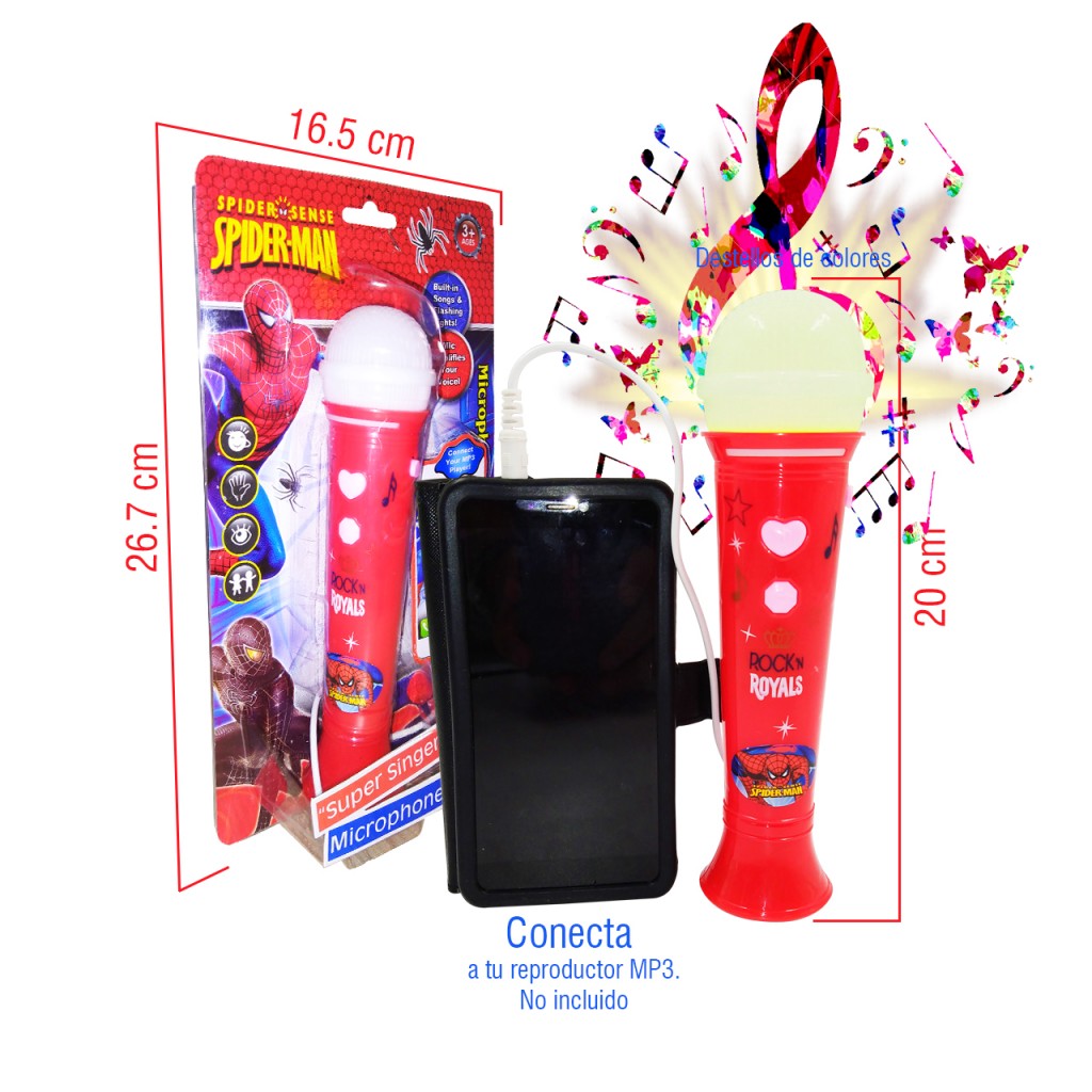 Micrófono Niño Spiderman Inalámbrico Juguete Musical Kids
