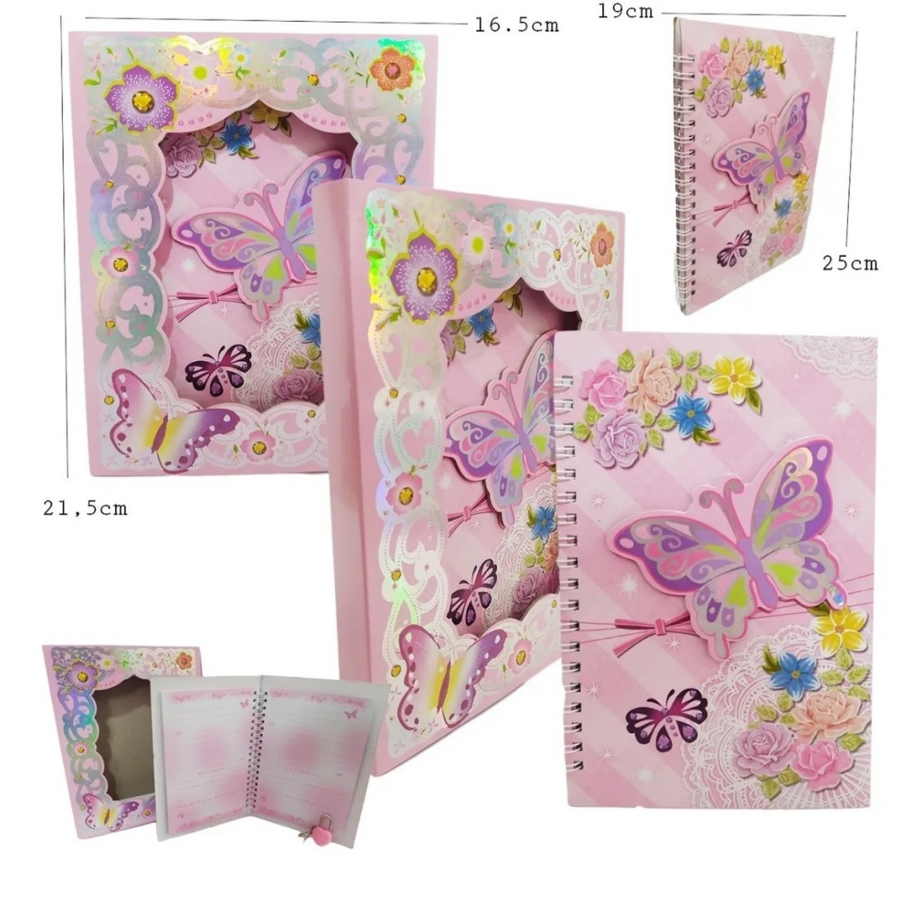 Diario Mariposa Cuaderno Juguete Jugueteria Juegos Rosa