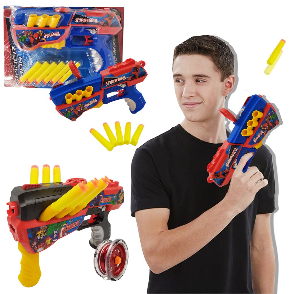 Spiderman Tipo Nerf Blaster Avengers + Yoyo Promoción Ahora Azul-Rojo