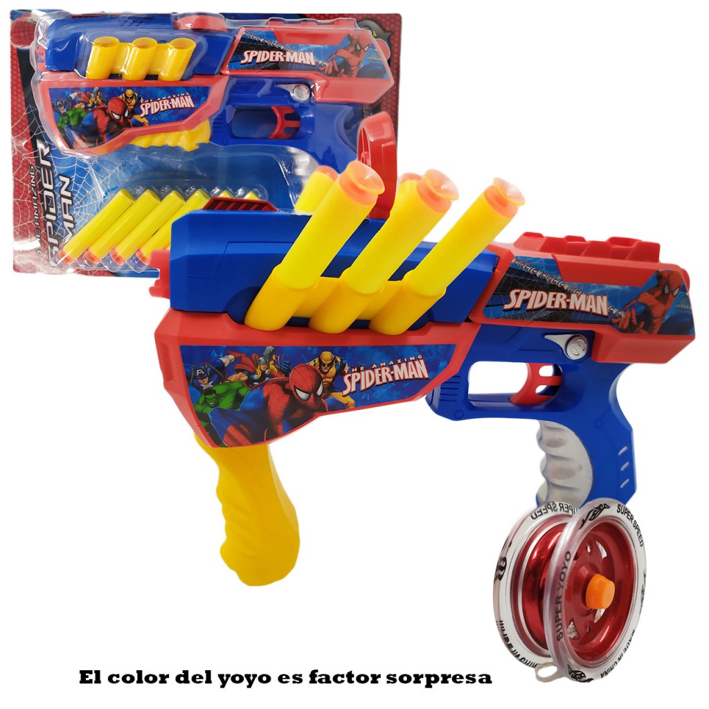 Spiderman Tipo Nerf Blaster Avengers + Yoyo Promoción Ahora Azul-Rojo