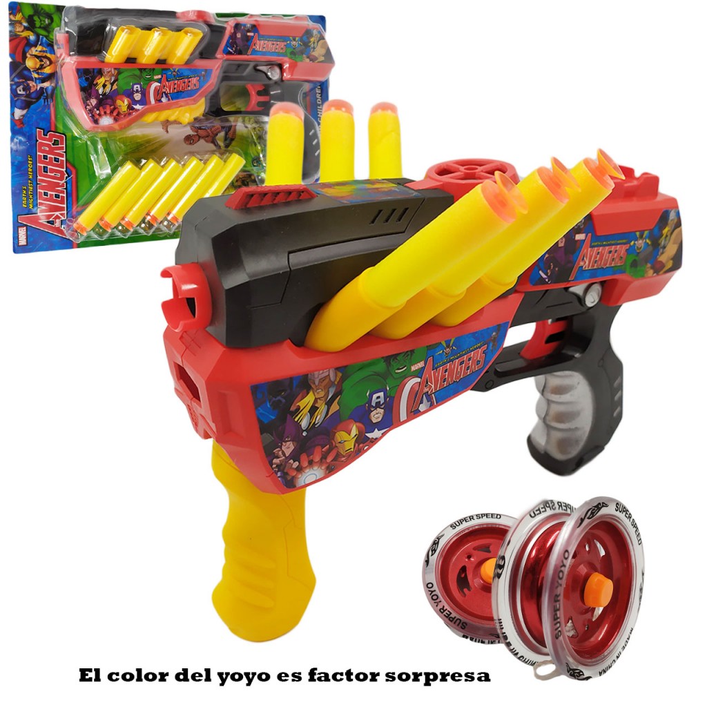 Spiderman Tipo Nerf Blaster Avengers + Yoyo Promoción Ahora Negro-Rojo
