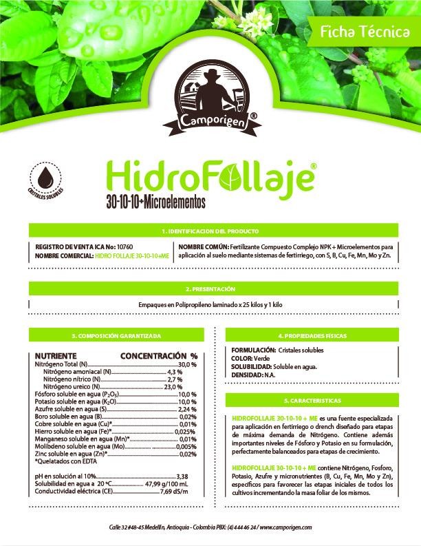 HIDROFOLLAJE 30-10-10 X 25 KG