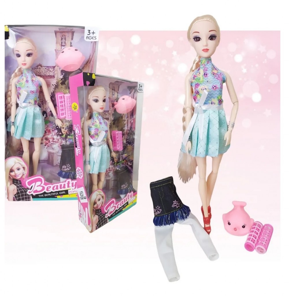Muñeca Juguete Tipo Barbie Accesorios Hermosa Articulada Azul Rulos