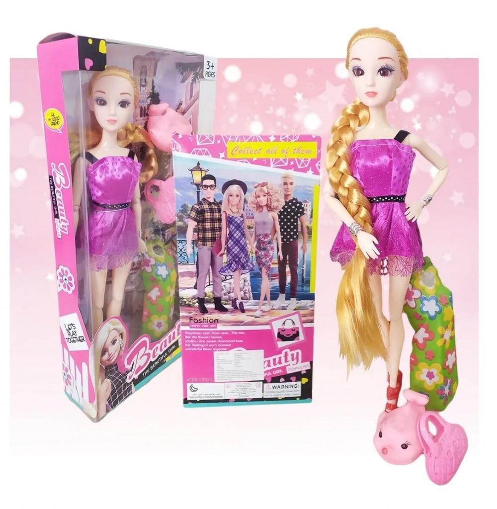 Muñeca Juguete Tipo Barbie Accesorios Hermosa Articulada Fucsia