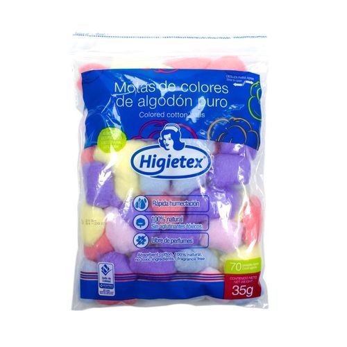ALGODON POMOS DE COLORES BOLSA X 70 UND