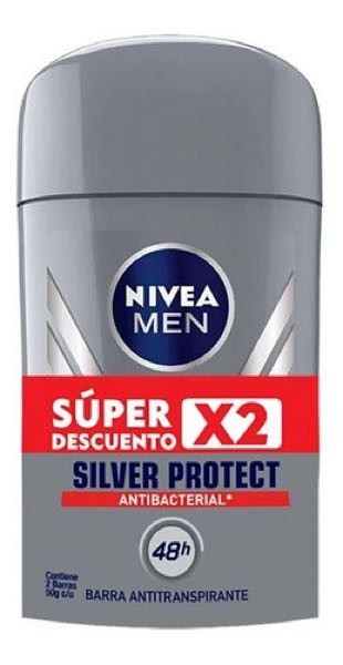 NIVEA DESOD MEN SILVER BARRA X 50 GR X 2 UND