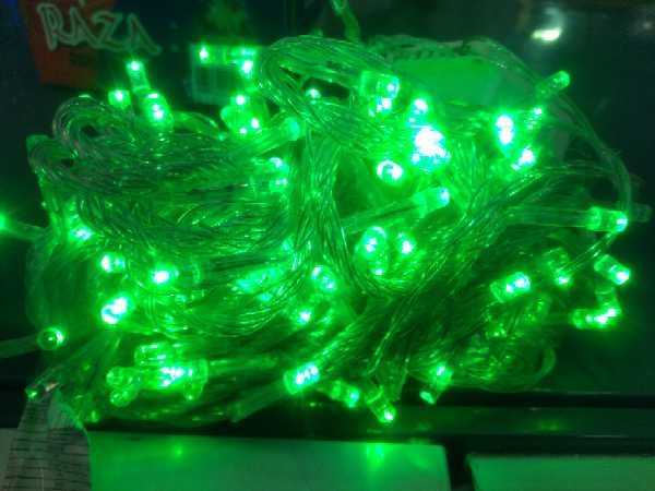 LUZ LINEAL x 100 BOMBILLOS-CABLE TRANSP Color:VERDE