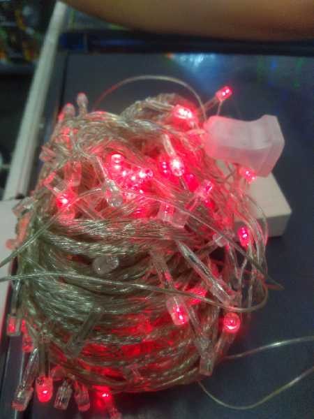 LUZ LINEAL x 100 BOMBILLOS-CABLE TRANSP Color:ROJO