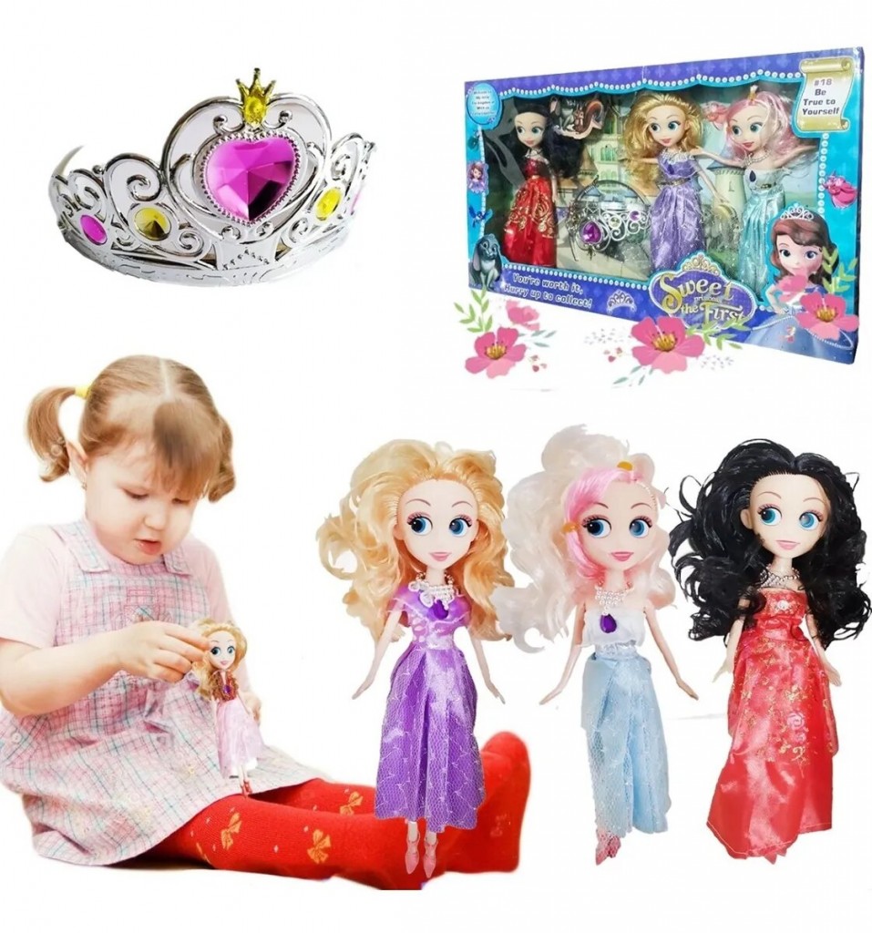 Princesa Sofia Muñecas X3 Hermosas Corona Para Niña Juguetes