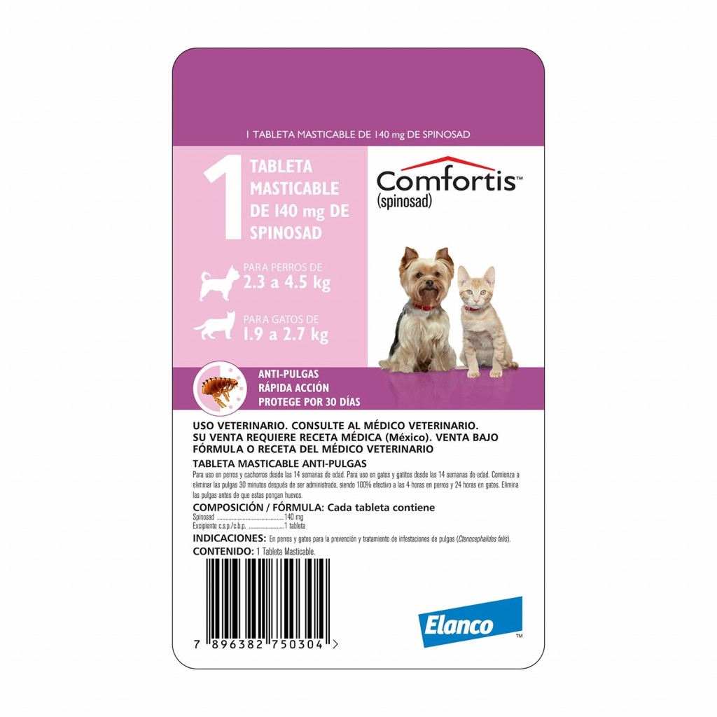 Comfortis Perros 2,3 – 4,5 kg / Gato 1,9- 2,7 kg rosado