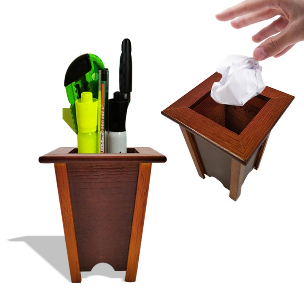 Papelera Porta Lapiz Madera Oficina Papelería Organizador