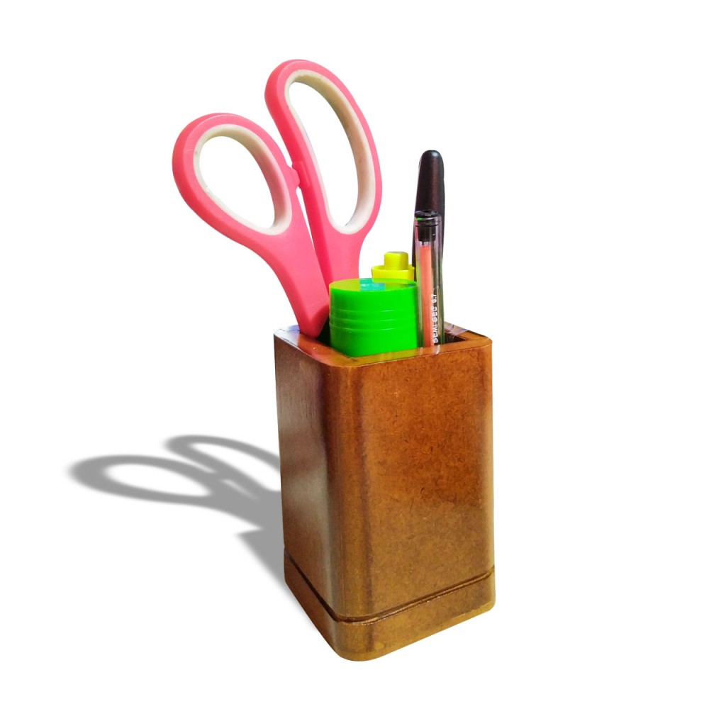 Porta Lápiz Madera Oficina Papelería Organizador Trabajo