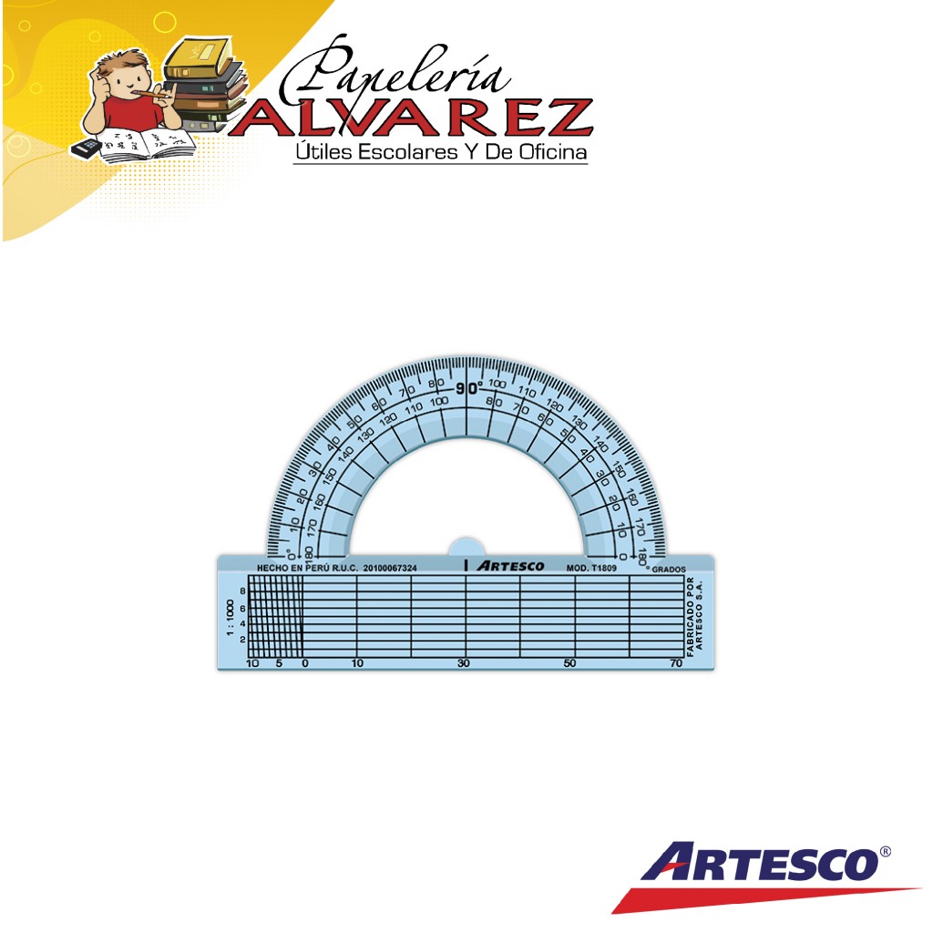 TRANSPORTADOR ARTESCO 180° X 9 CMS