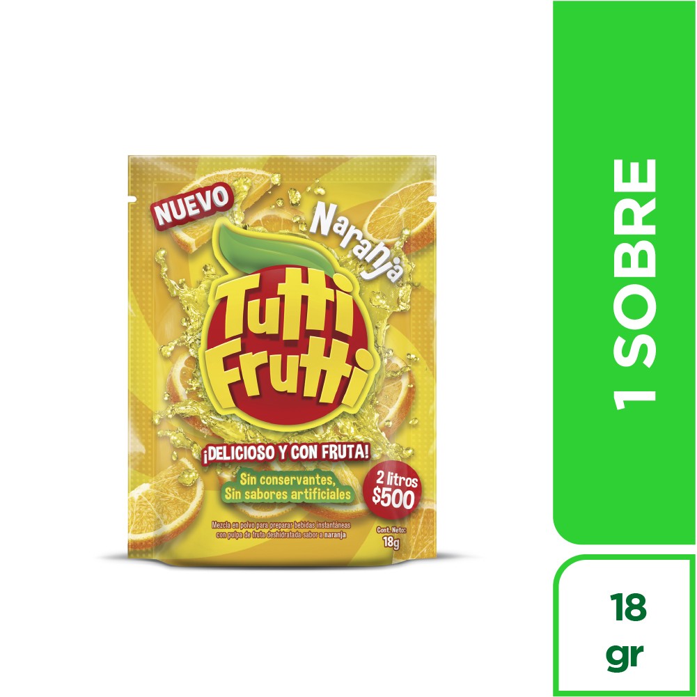 TUTTI FRUTTI EN SOBRE NARANJA x 18GR