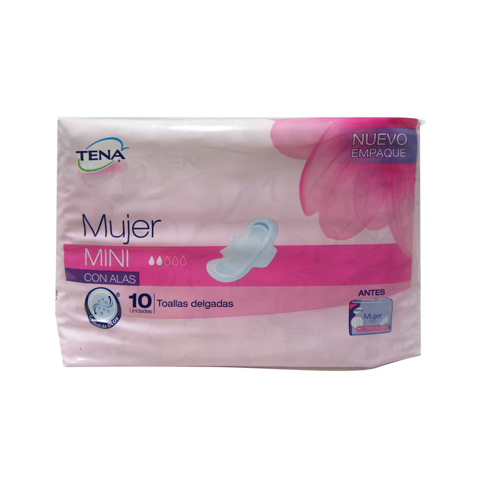 TENA MUJER MINI CON ALAS X 10 UNID