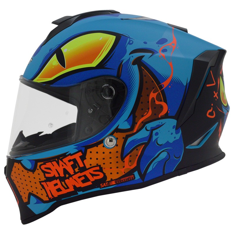 Casco Shaft 551 Ghostgar Azul Mate Naranja Neón Talla S