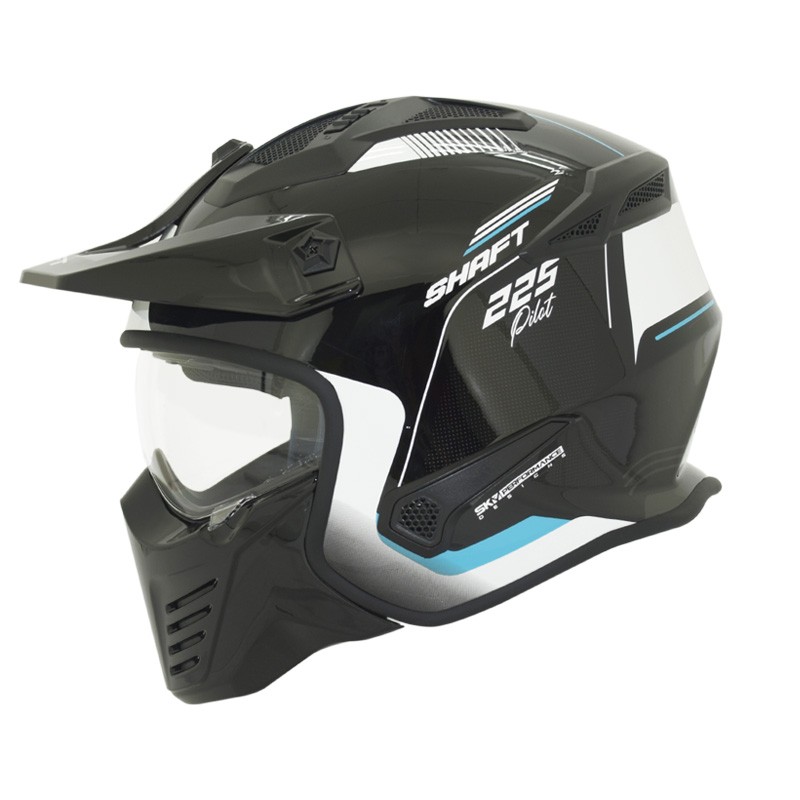 Casco Shaft 225_Pilot Bomber Negro Brillo Blanco Talla M